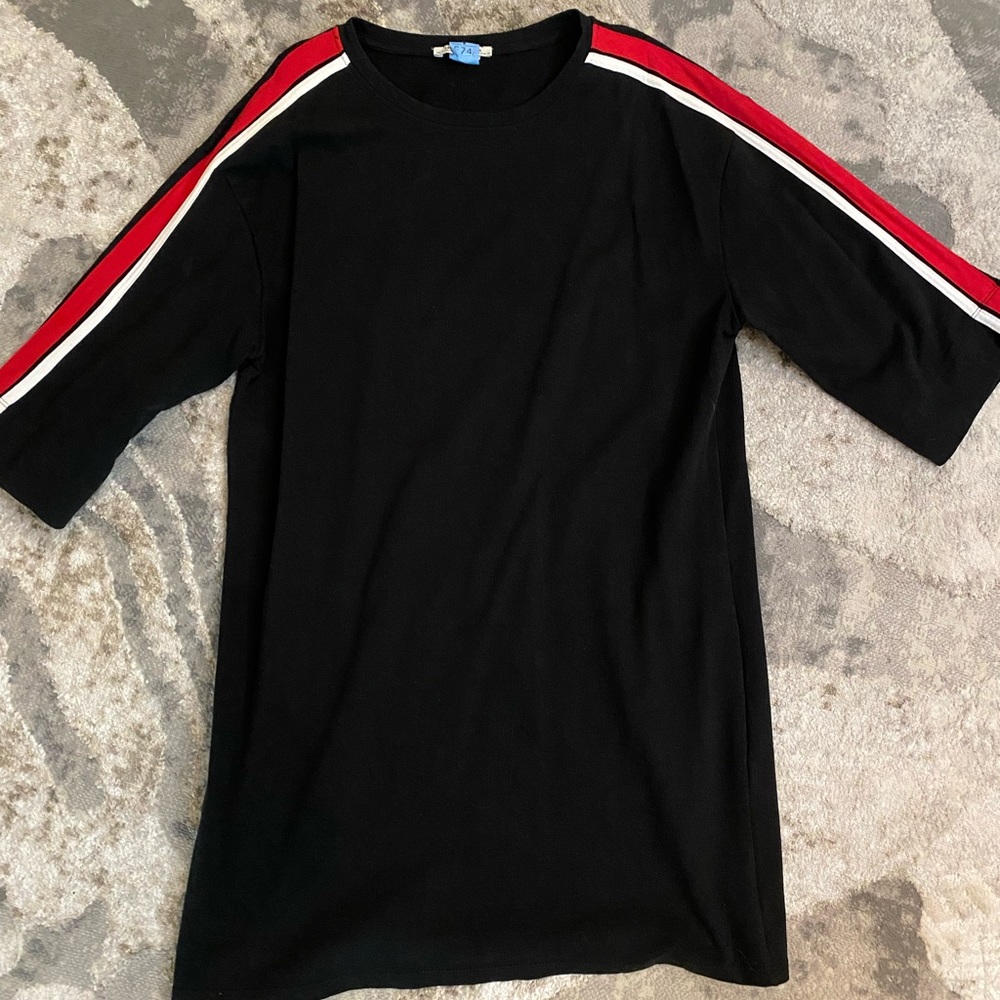 ZARA black with red and white strips dress.